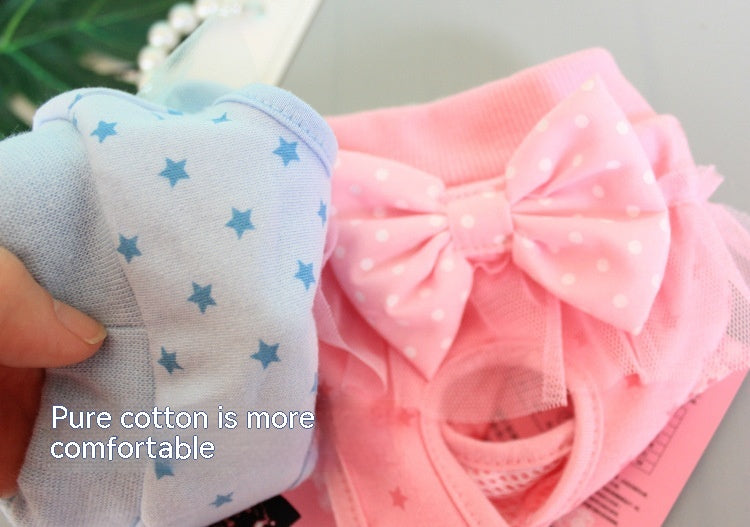 KFX-0207933 Bichon Poodle Canine Menstrual Panties in Denim with Mesh Bow - Pink & Blue Options Available
