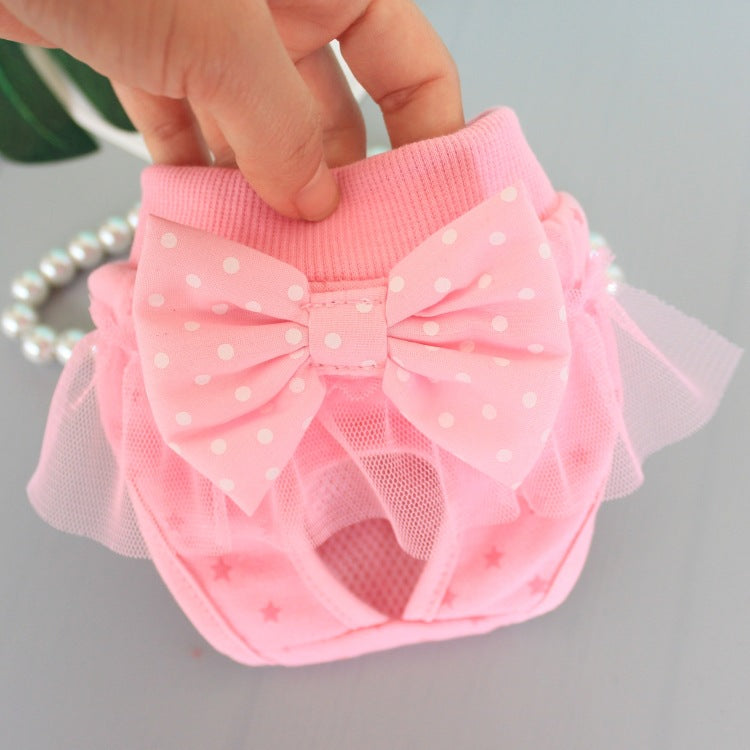 KFX-0207933 Bichon Poodle Canine Menstrual Panties in Denim with Mesh Bow - Pink & Blue Options Available