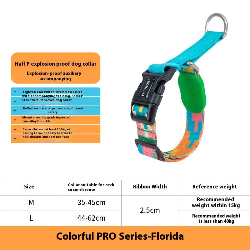 KFX-0209341 Explosion-proof Pet Traction Neckband - Durable Nylon Collar in Sunrise, Bobby, Hill Mark, Florida Colors