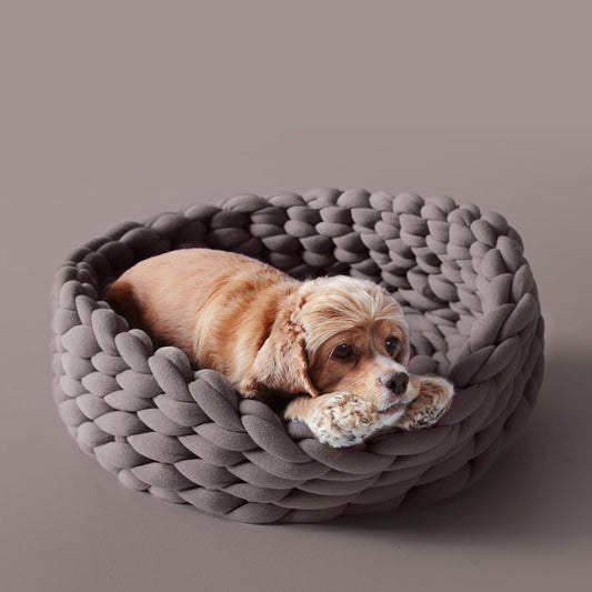 KFX-0213181 Coarse Wool Hand-woven Washable Pet Nest in Solid Colors, Multiple Sizes Available