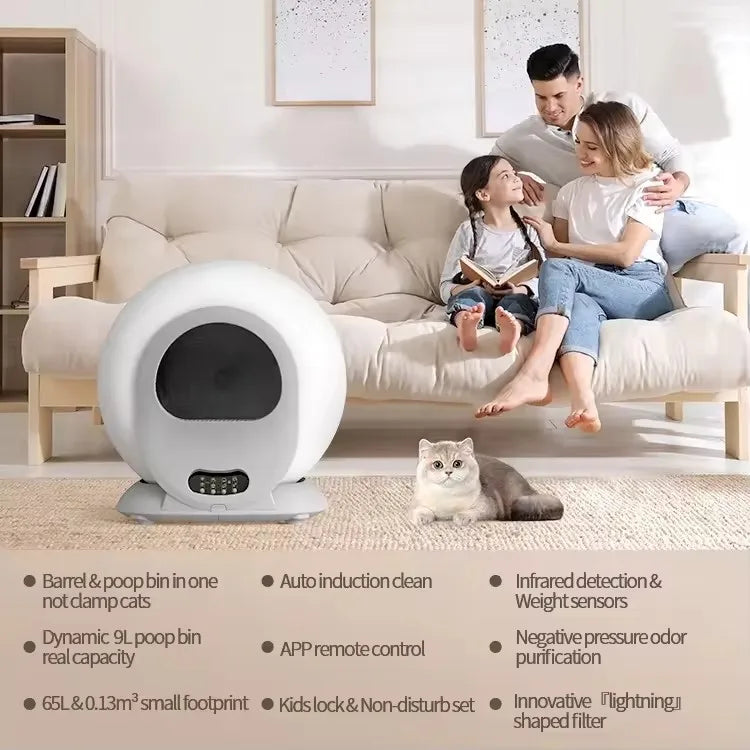 KFX-021651 Automatic Self-Cleaning Cat Litter Box, Eco-Friendly Design, Odor Control, Large 65L Capacity, Easy Maintenance