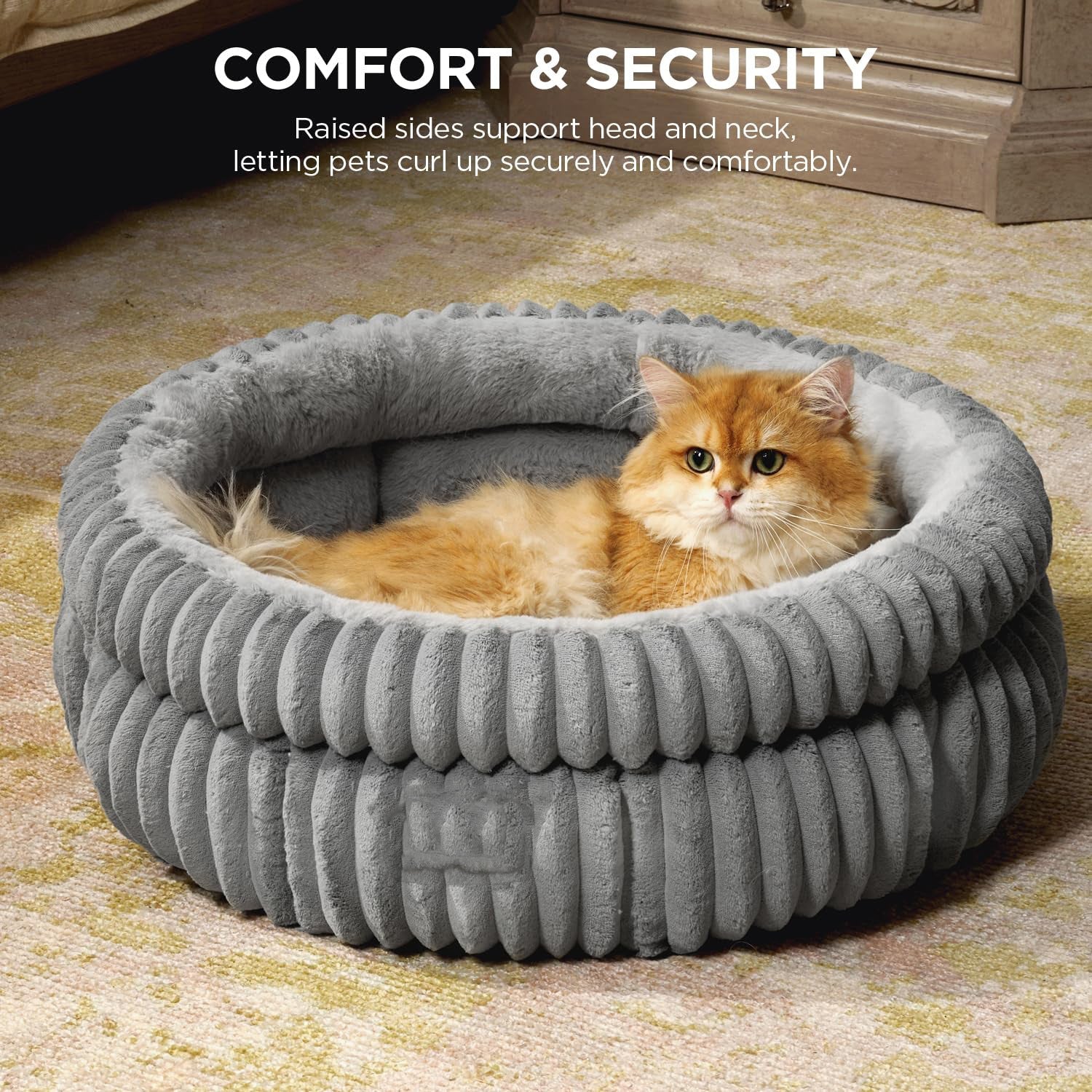 KFX-0217149 Ultra-Soft Plush Cat Bed with Anti-Slip Bottom - Washable for Indoor Cats and Kittens