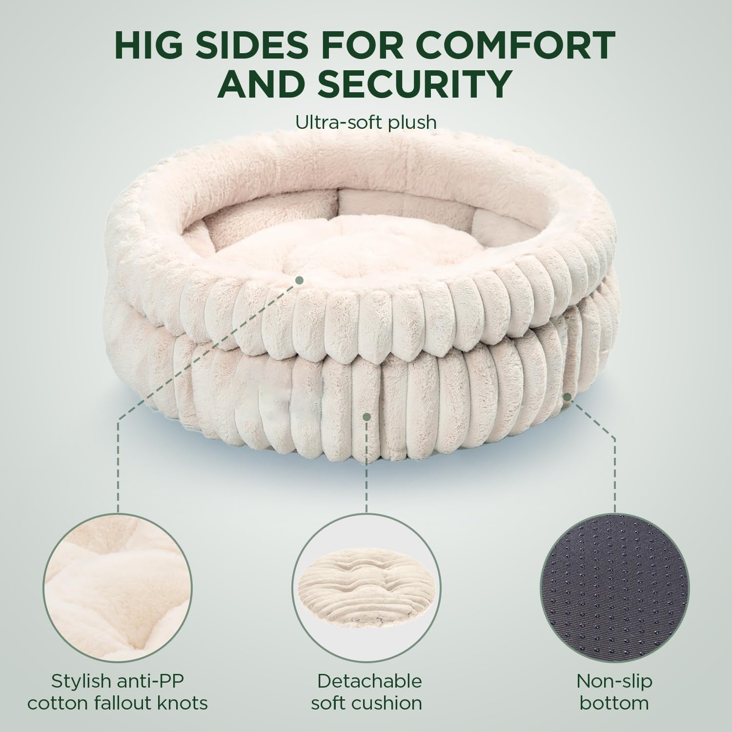 KFX-0217149 Ultra-Soft Plush Cat Bed with Anti-Slip Bottom - Washable for Indoor Cats and Kittens