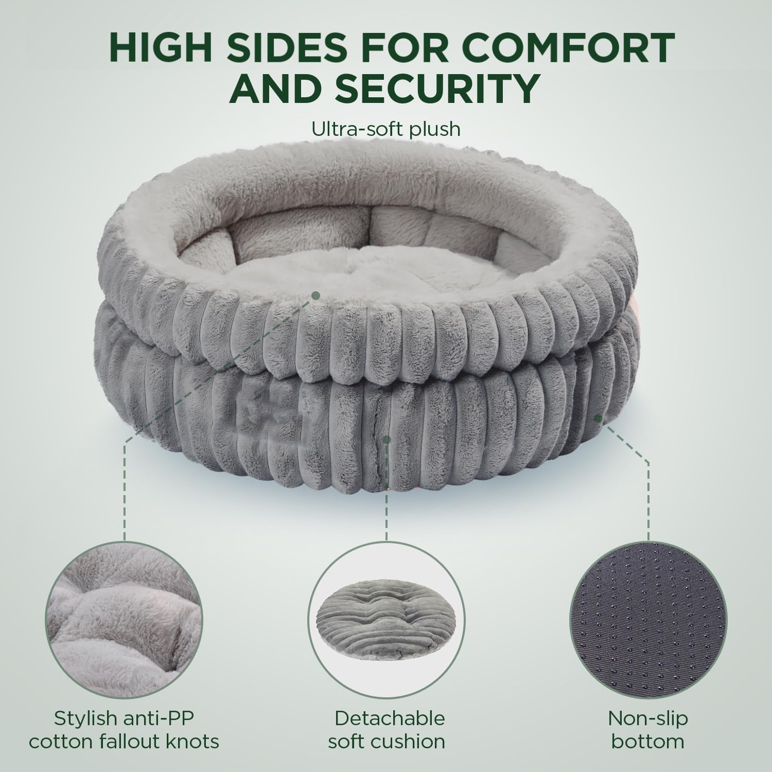 KFX-0217149 Ultra-Soft Plush Cat Bed with Anti-Slip Bottom - Washable for Indoor Cats and Kittens