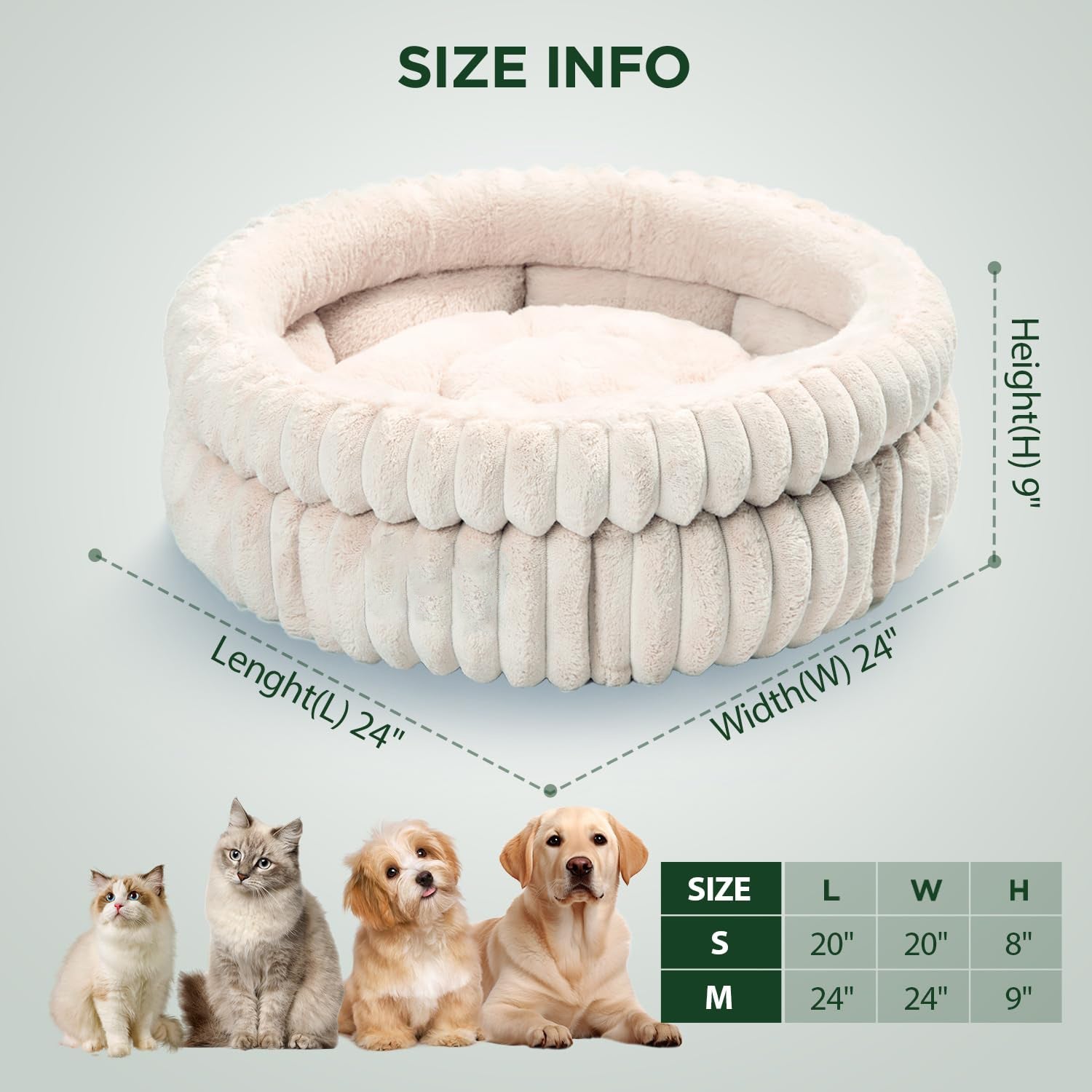 KFX-0217149 Ultra-Soft Plush Cat Bed with Anti-Slip Bottom - Washable for Indoor Cats and Kittens