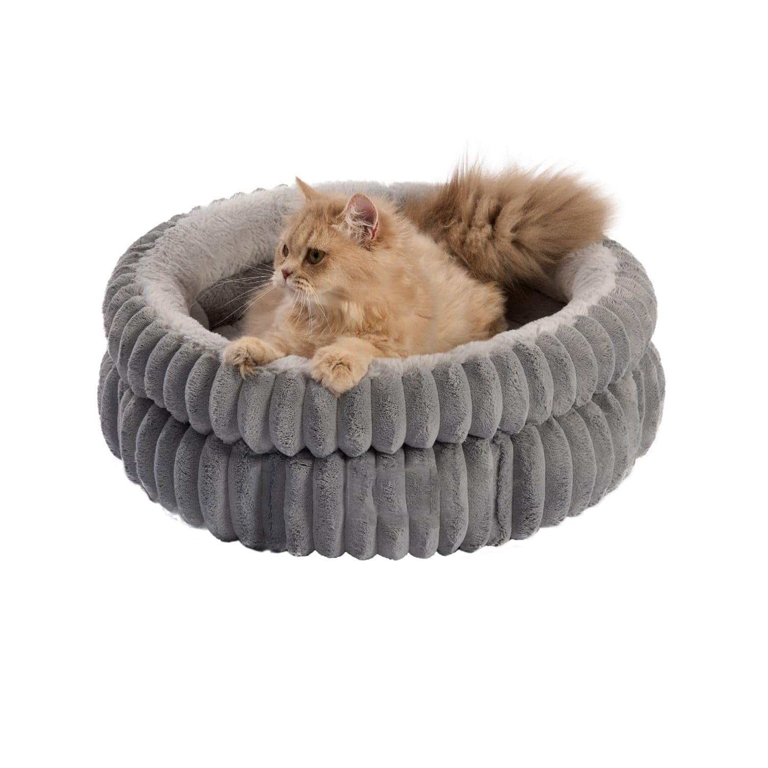 KFX-0217149 Ultra-Soft Plush Cat Bed with Anti-Slip Bottom - Washable for Indoor Cats and Kittens