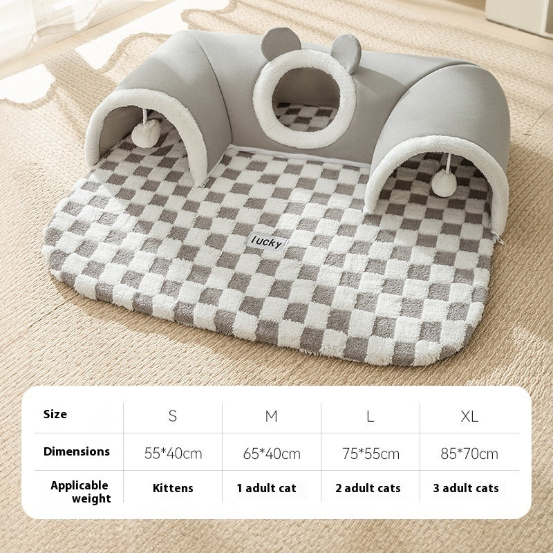 KFX-0220733 Cozy Cat Nest with Hide-and-Seek Tunnel for Play and Rest