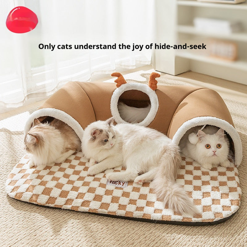KFX-0220733 Cozy Cat Nest with Hide-and-Seek Tunnel for Play and Rest