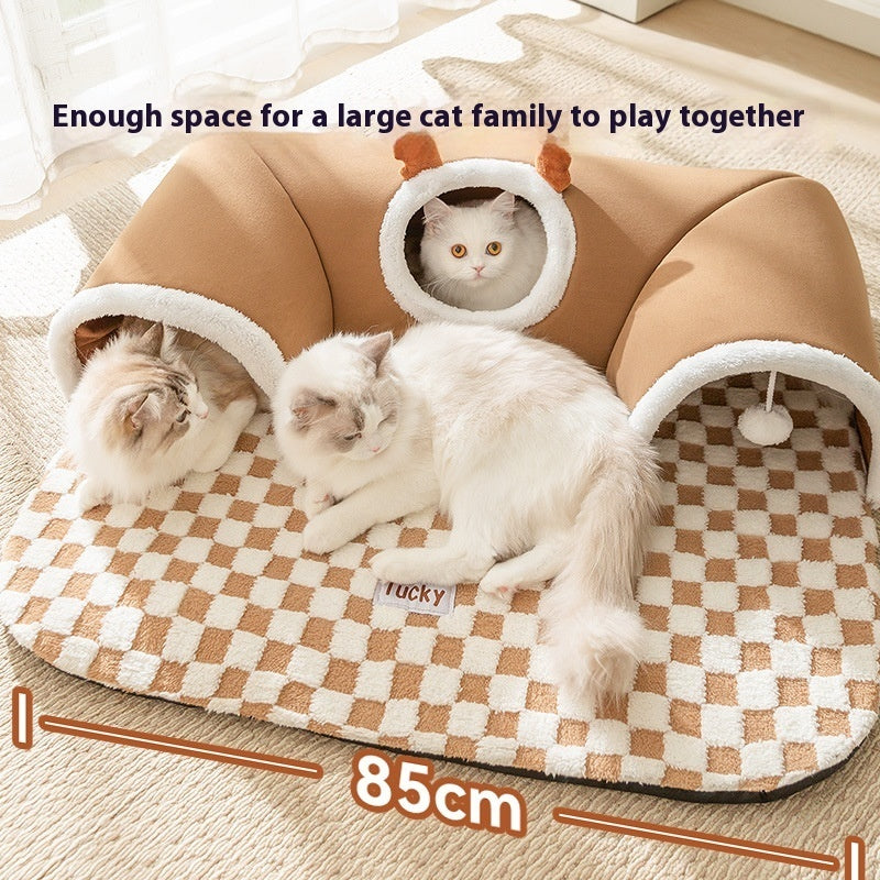 KFX-0220733 Cozy Cat Nest with Hide-and-Seek Tunnel for Play and Rest