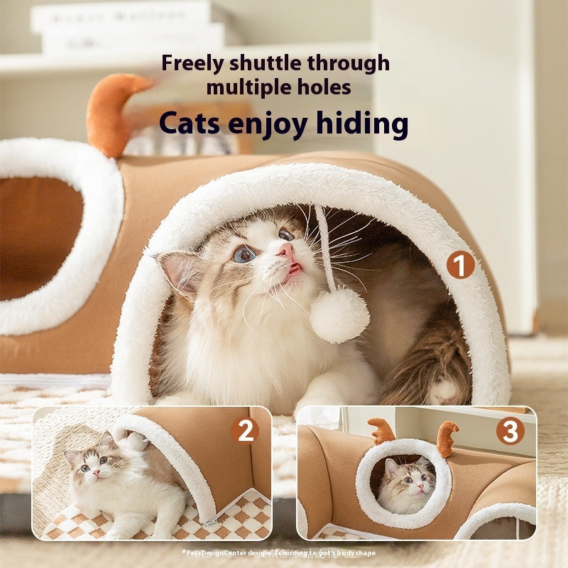 KFX-0220733 Cozy Cat Nest with Hide-and-Seek Tunnel for Play and Rest
