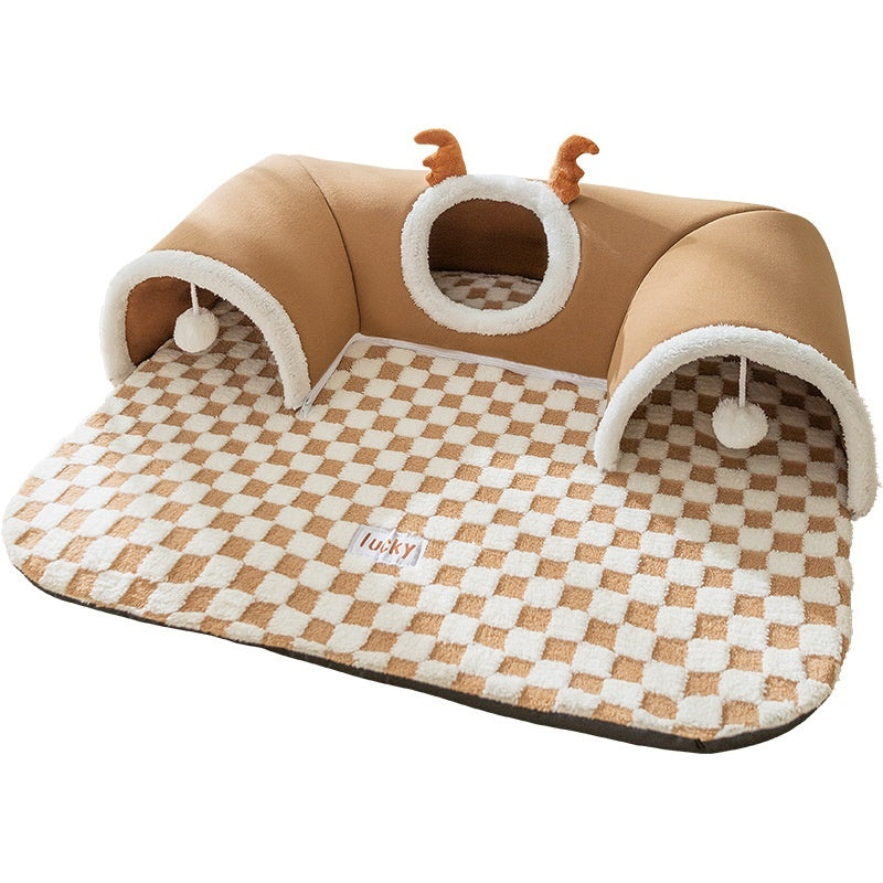 KFX-0220733 Cozy Cat Nest with Hide-and-Seek Tunnel for Play and Rest