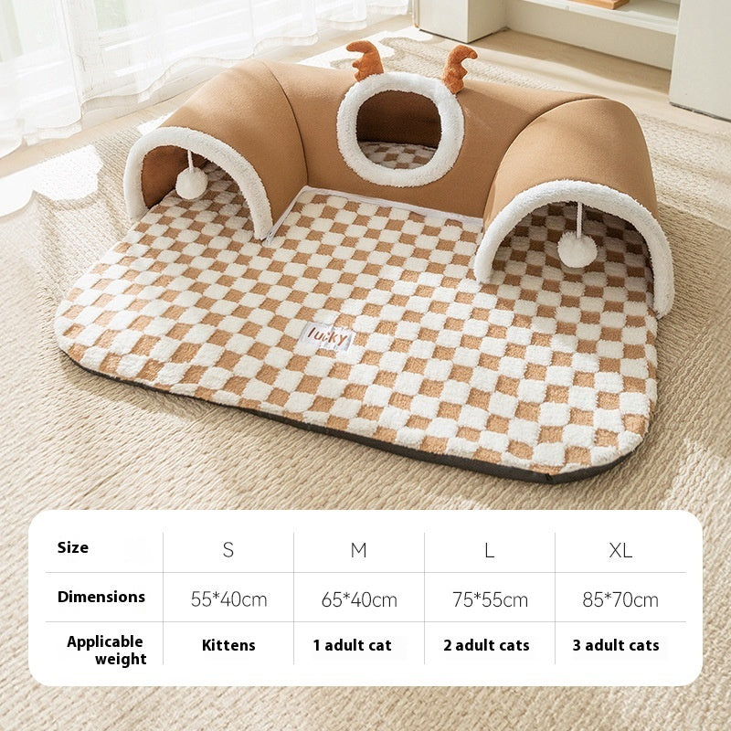 KFX-0220733 Cozy Cat Nest with Hide-and-Seek Tunnel for Play and Rest