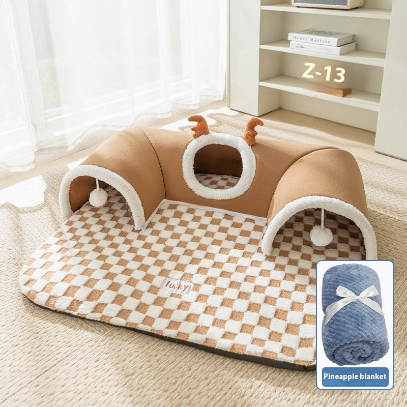 KFX-0220733 Cozy Cat Nest with Hide-and-Seek Tunnel for Play and Rest