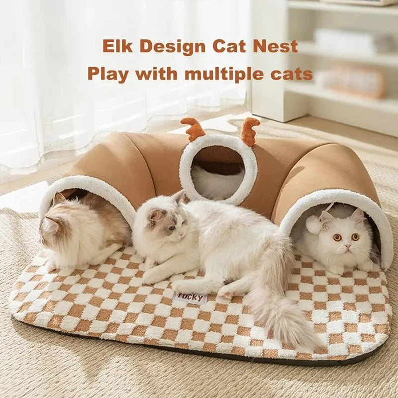 KFX-0220733 Cozy Cat Nest with Hide-and-Seek Tunnel for Play and Rest