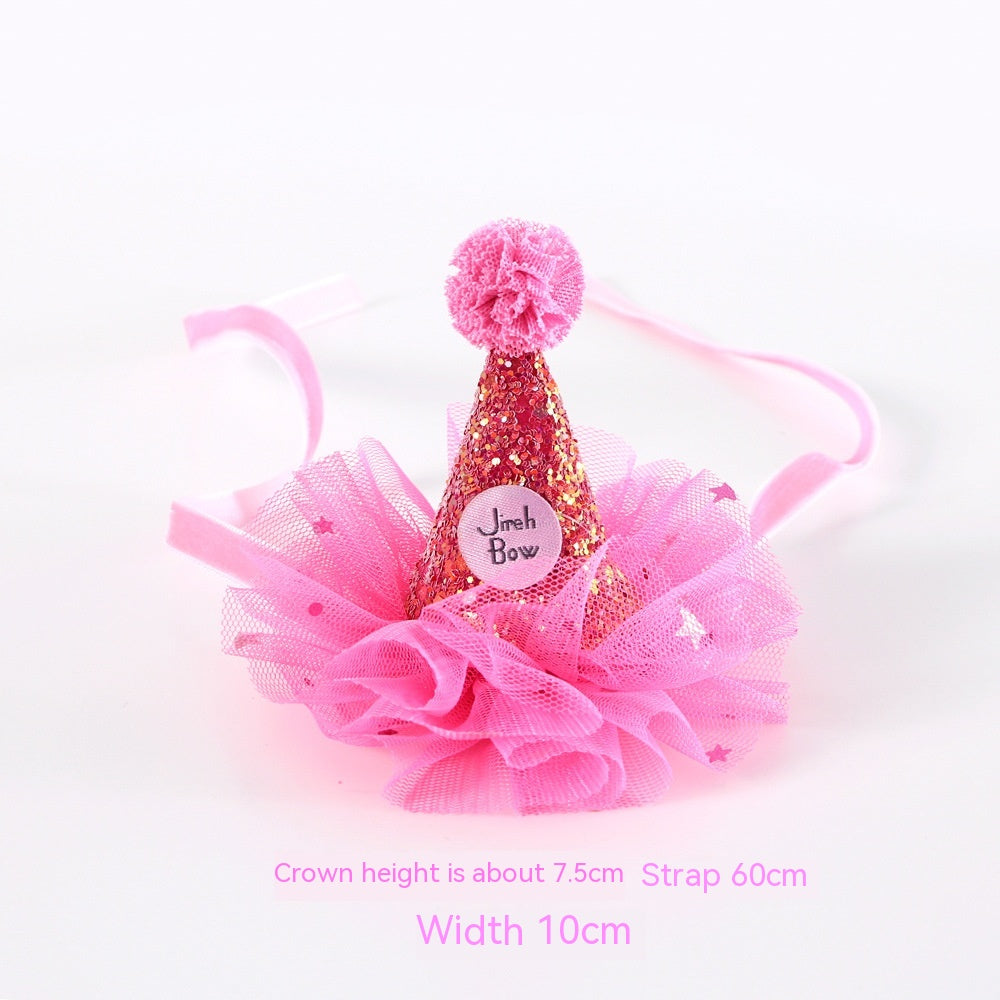 KFX-0221117 Cat Party Outfit Set - Pink or Blue Birthday Hat, Bow Tie & Flower Collar