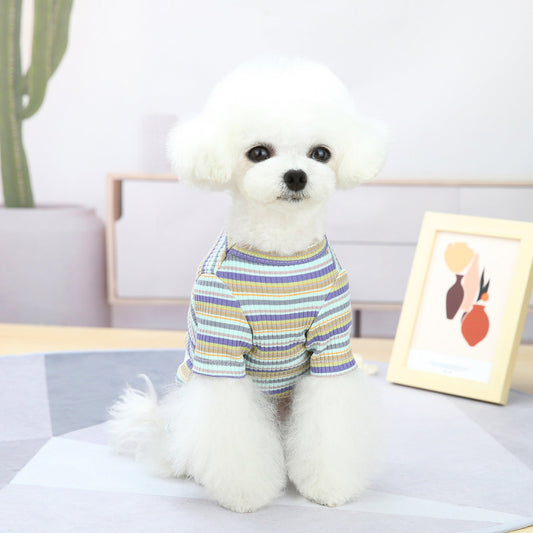 KFX-0221245 Stylish Striped Cotton Loungewear for Pets in Blue, Orange & Grey