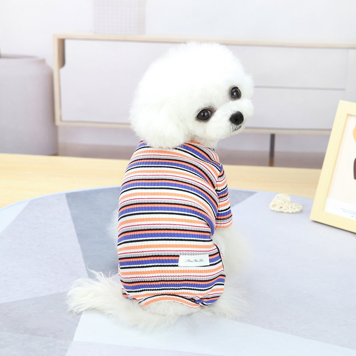 KFX-0221245 Stylish Striped Cotton Loungewear for Pets in Blue, Orange & Grey
