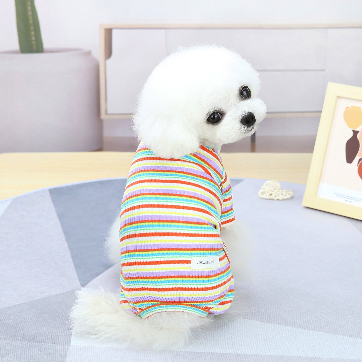 KFX-0221245 Stylish Striped Cotton Loungewear for Pets in Blue, Orange & Grey
