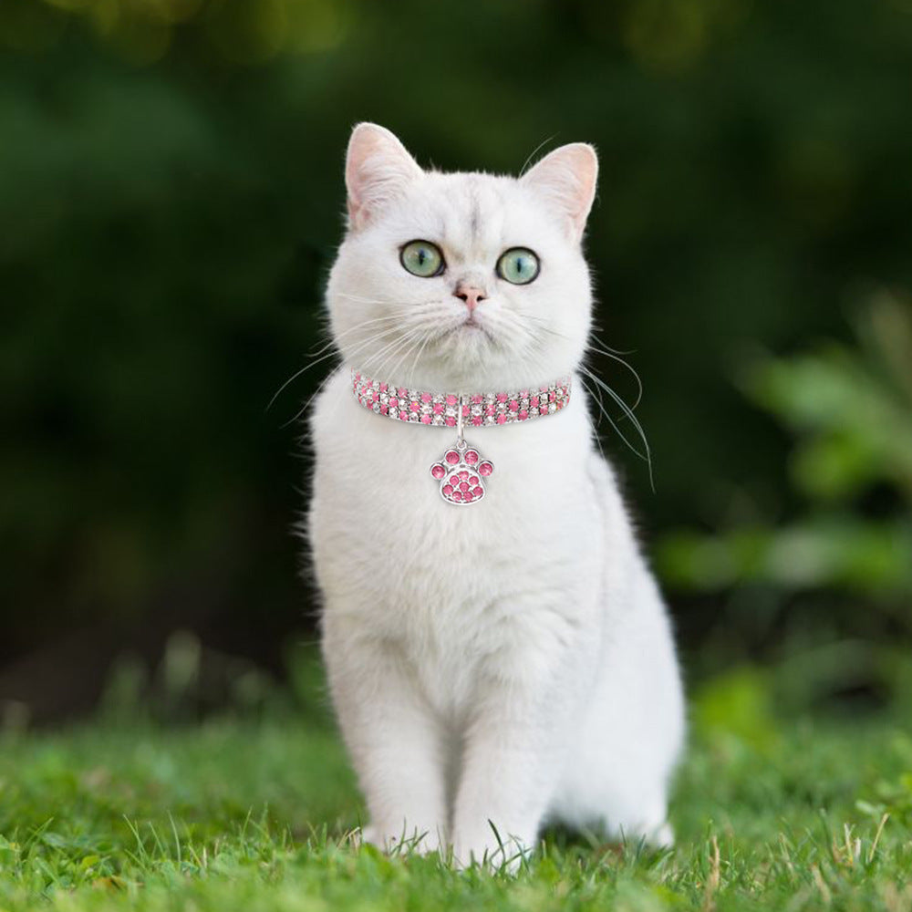 KFX-0221501 Diamond-Encrusted Elastic Pet Collar for Cats and Dogs - Multiple Colors Available