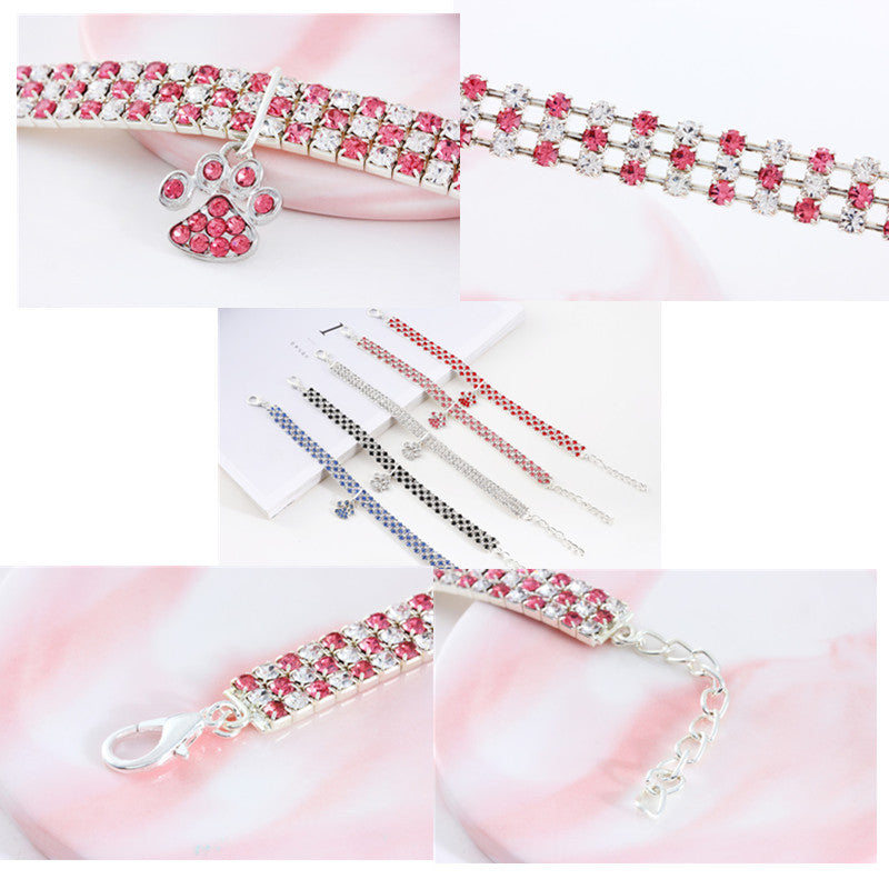 KFX-0221501 Diamond-Encrusted Elastic Pet Collar for Cats and Dogs - Multiple Colors Available