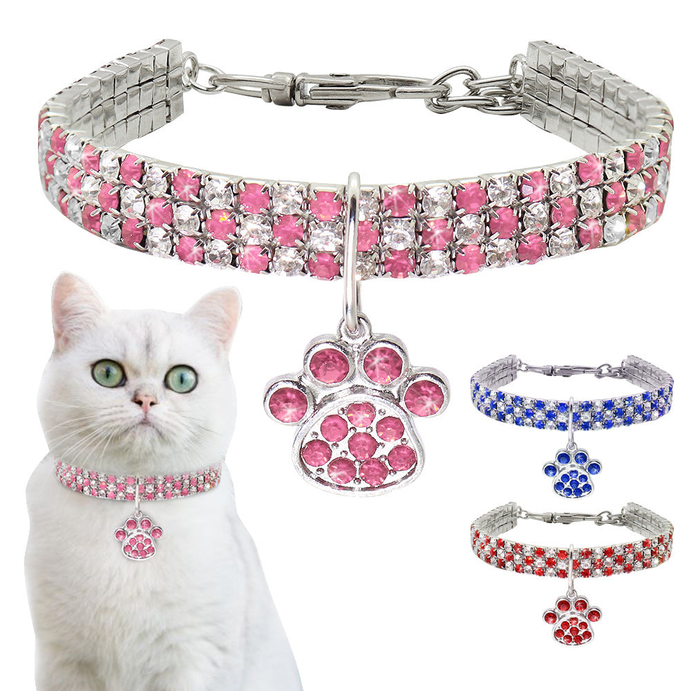 KFX-0221501 Diamond-Encrusted Elastic Pet Collar for Cats and Dogs - Multiple Colors Available