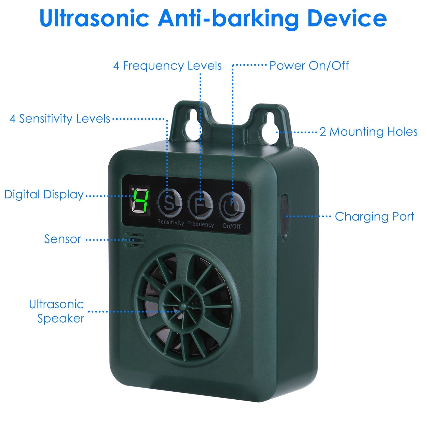 KFX-0222141 Ultrasonic Dog Bark Control Device with Adjustable Frequency and Sensitivity - 49.2 Feet Range