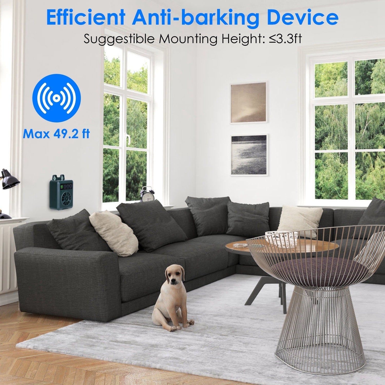 KFX-0222141 Ultrasonic Dog Bark Control Device with Adjustable Frequency and Sensitivity - 49.2 Feet Range