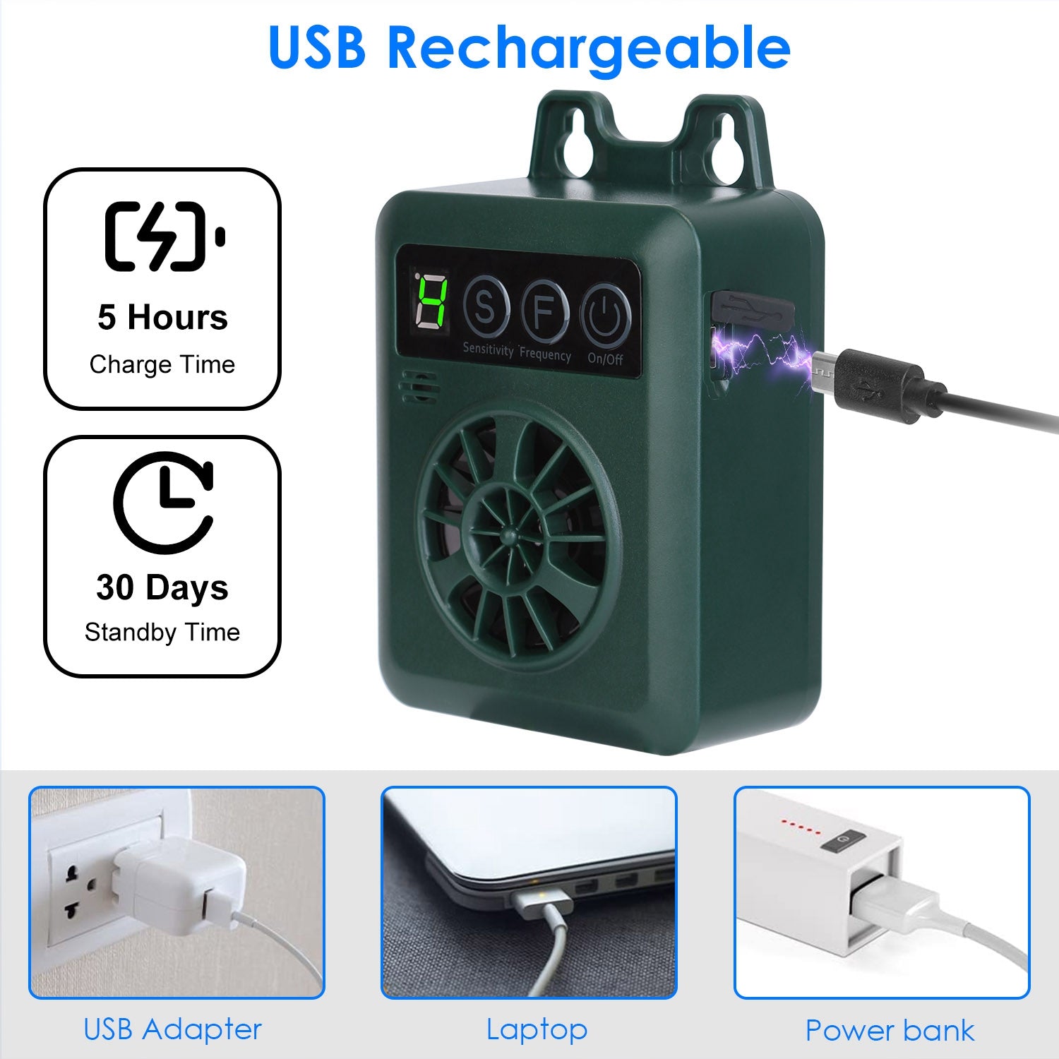 KFX-0222141 Ultrasonic Dog Bark Control Device with Adjustable Frequency and Sensitivity - 49.2 Feet Range
