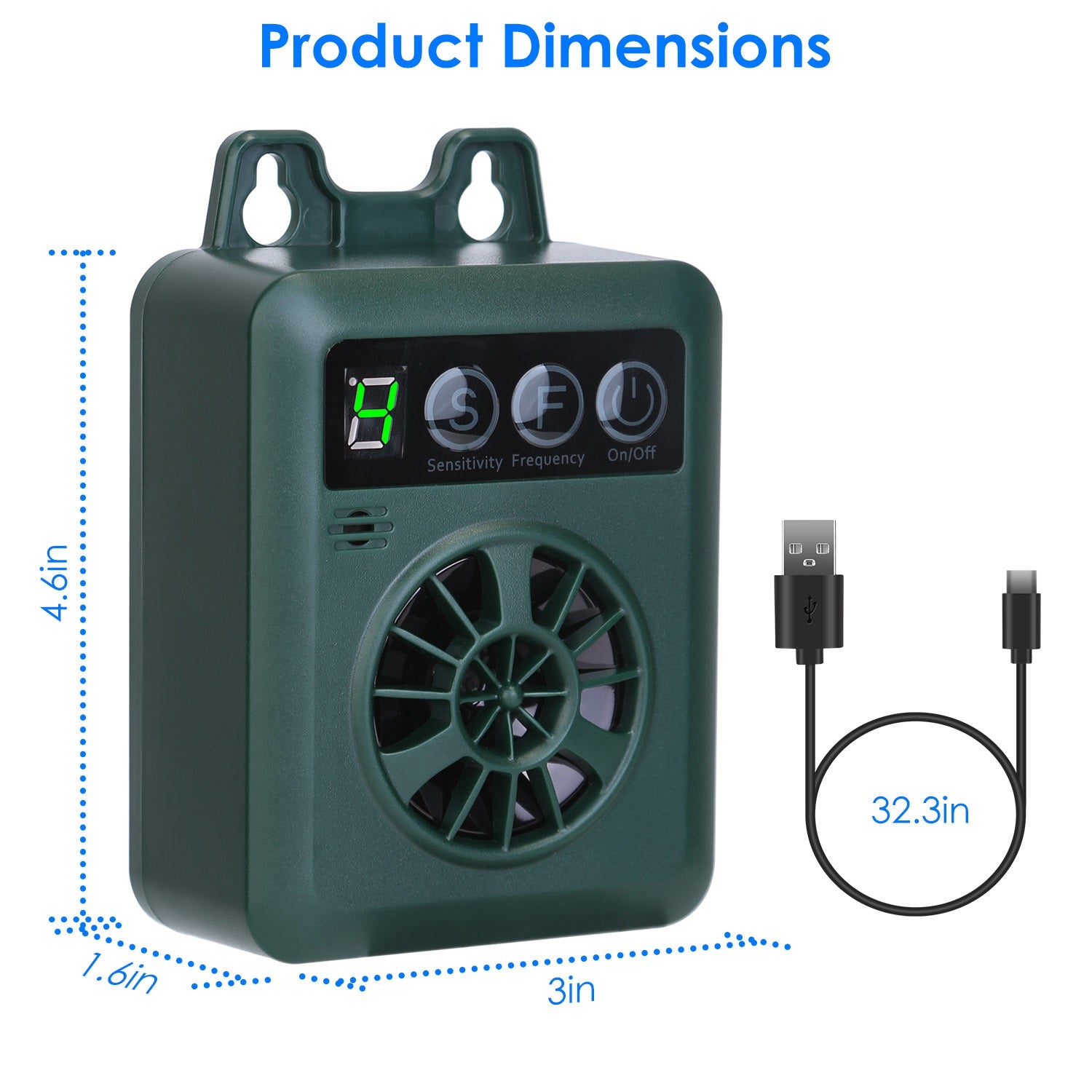 KFX-0222141 Ultrasonic Dog Bark Control Device with Adjustable Frequency and Sensitivity - 49.2 Feet Range