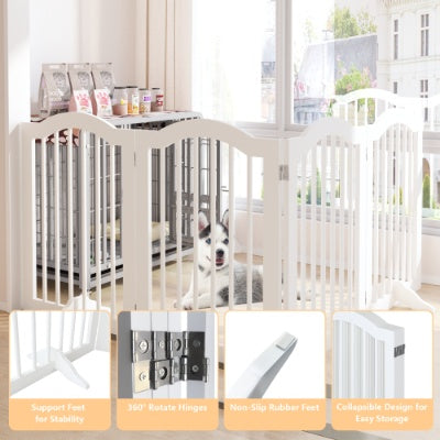 KFX-0222525 Tall Freestanding Pet Gate - 27.6" Height, 4 Panel Solid Wood Folding Safety Fence with Support Feet for Stairs and Doorways