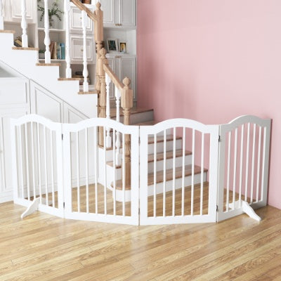 KFX-0222525 Tall Freestanding Pet Gate - 27.6" Height, 4 Panel Solid Wood Folding Safety Fence with Support Feet for Stairs and Doorways