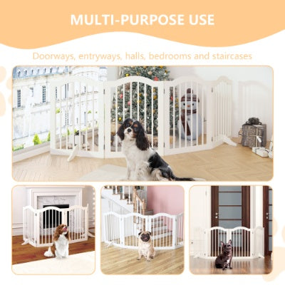 KFX-0222525 Tall Freestanding Pet Gate - 27.6" Height, 4 Panel Solid Wood Folding Safety Fence with Support Feet for Stairs and Doorways