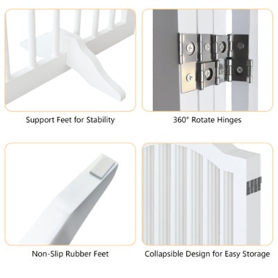 KFX-0222525 Tall Freestanding Pet Gate - 27.6" Height, 4 Panel Solid Wood Folding Safety Fence with Support Feet for Stairs and Doorways