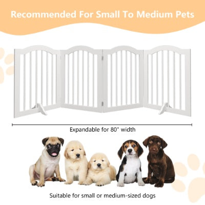 KFX-0222525 Tall Freestanding Pet Gate - 27.6" Height, 4 Panel Solid Wood Folding Safety Fence with Support Feet for Stairs and Doorways