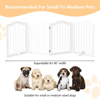 KFX-0222525 Tall Freestanding Pet Gate - 27.6" Height, 4 Panel Solid Wood Folding Safety Fence with Support Feet for Stairs and Doorways