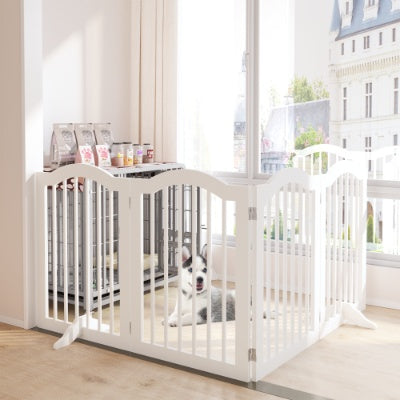 KFX-0222525 Tall Freestanding Pet Gate - 27.6" Height, 4 Panel Solid Wood Folding Safety Fence with Support Feet for Stairs and Doorways