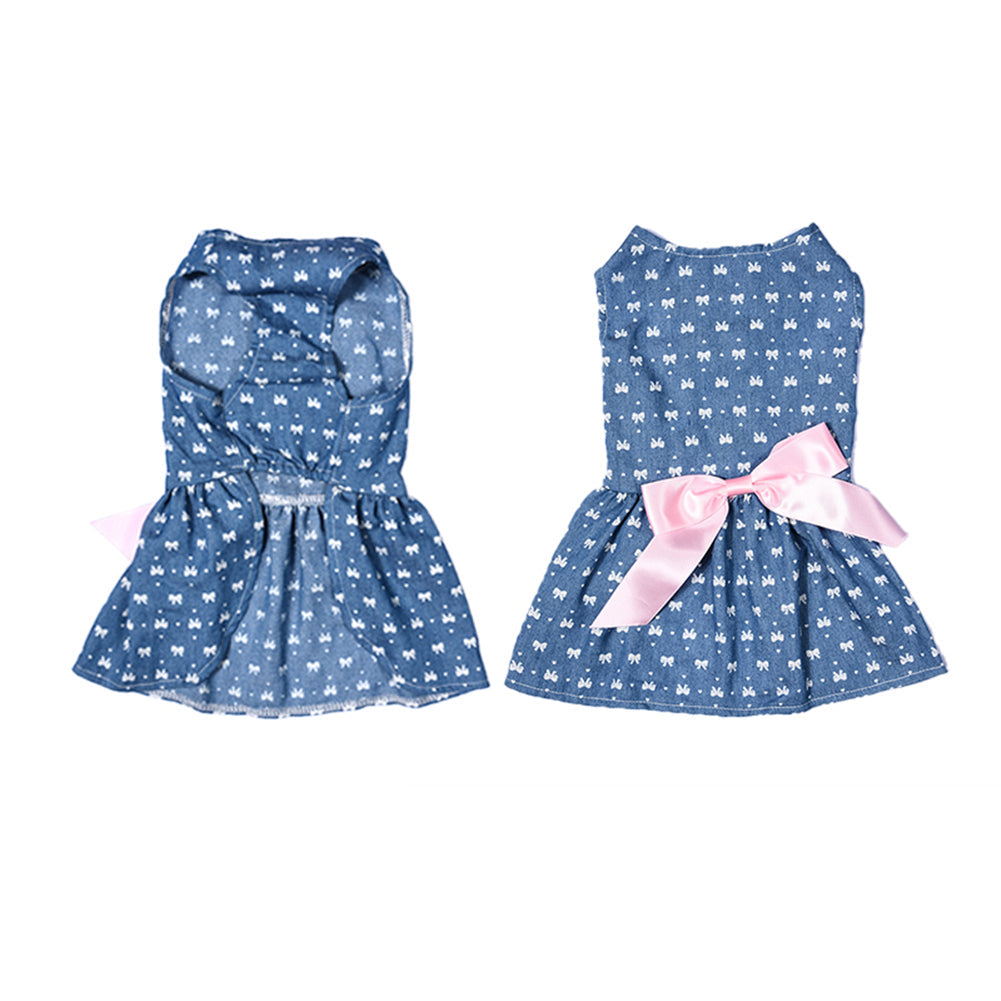 KFX-0225213 Pet Bow Skirt Summer Dress for All Sizes - Stylish Polyester Outfit