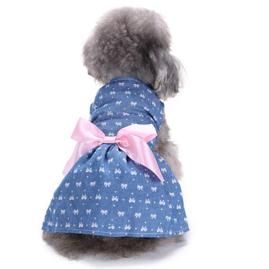 KFX-0225213 Pet Bow Skirt Summer Dress for All Sizes - Stylish Polyester Outfit
