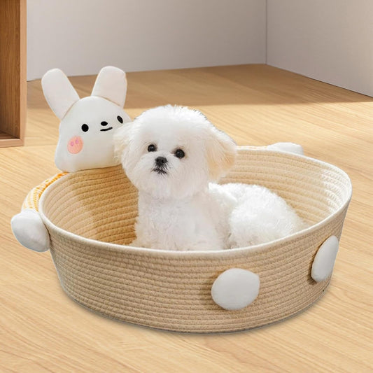 KFX-0226109 Cotton Rope Cat Bed and Scratcher with Multi-Purpose Woven Basket for Indoor Cats and Small Pets