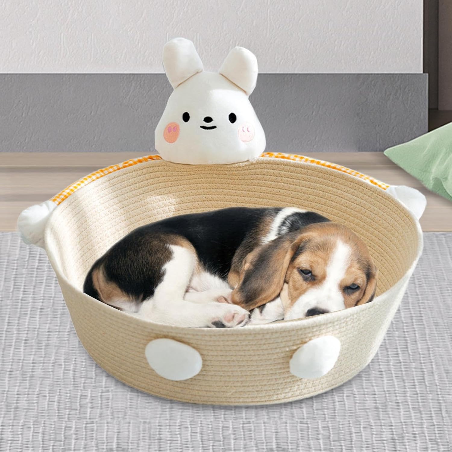 KFX-0226109 Cotton Rope Cat Bed and Scratcher with Multi-Purpose Woven Basket for Indoor Cats and Small Pets