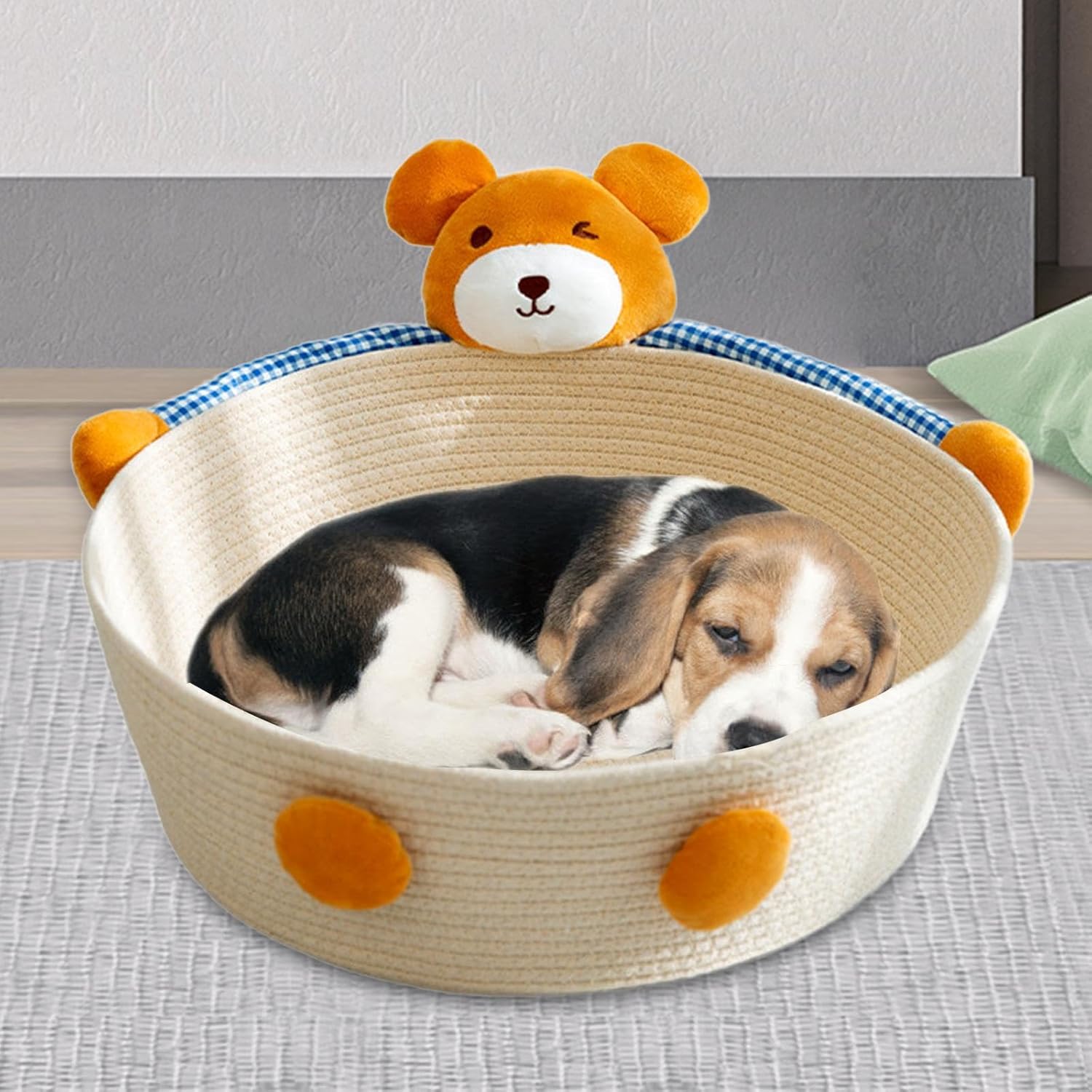 KFX-0226109 Cotton Rope Cat Bed and Scratcher with Multi-Purpose Woven Basket for Indoor Cats and Small Pets