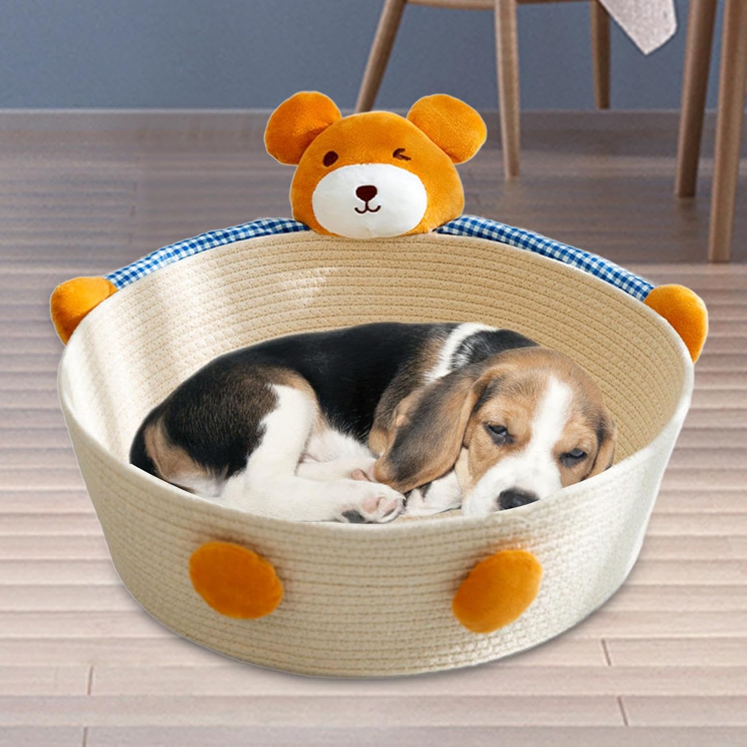 KFX-0226109 Cotton Rope Cat Bed and Scratcher with Multi-Purpose Woven Basket for Indoor Cats and Small Pets