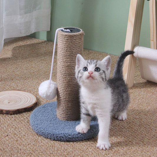 KFX-0227901 Sisal Scratching Pole with Small Shelf for Climbing and Resting in Yellow Rice and Blue