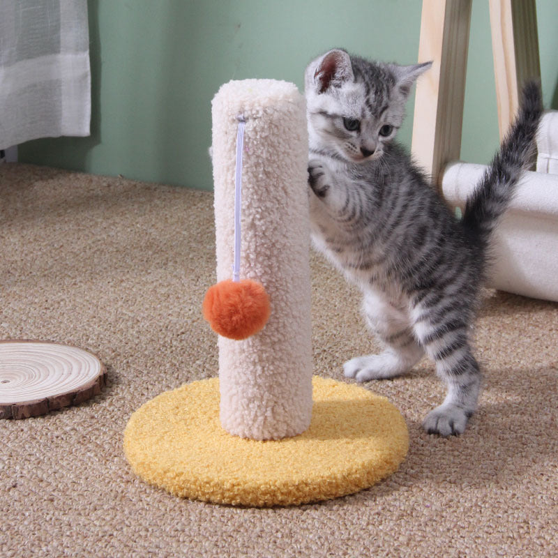 KFX-0227901 Sisal Scratching Pole with Small Shelf for Climbing and Resting in Yellow Rice and Blue