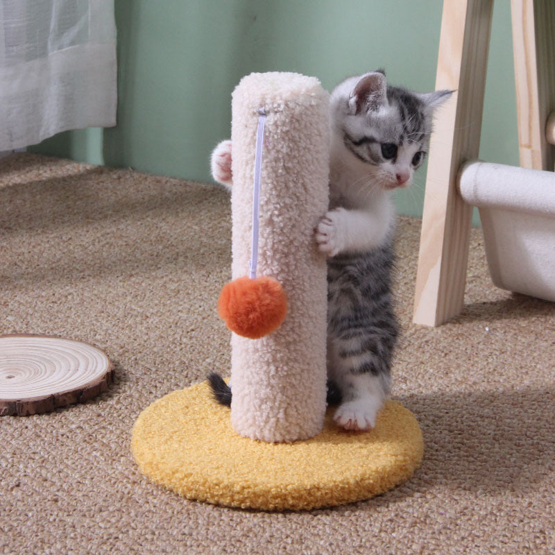 KFX-0227901 Sisal Scratching Pole with Small Shelf for Climbing and Resting in Yellow Rice and Blue