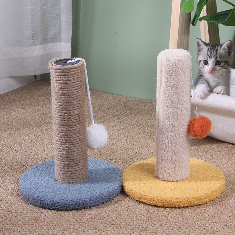 KFX-0227901 Sisal Scratching Pole with Small Shelf for Climbing and Resting in Yellow Rice and Blue
