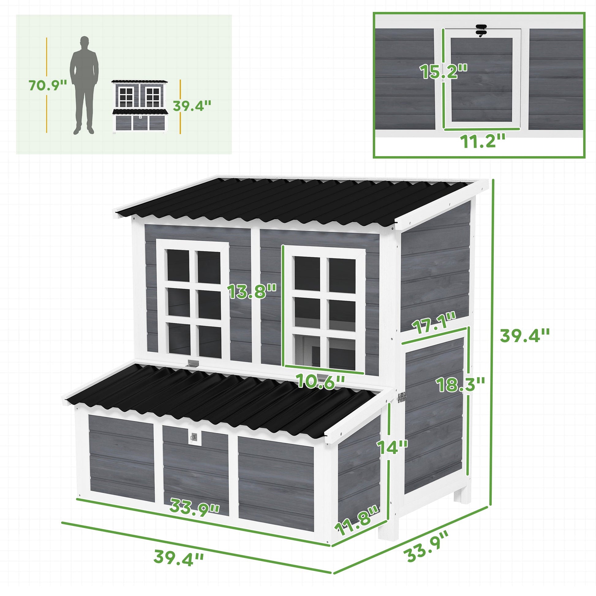 KFX-0228285 Spacious Wooden Chicken Coop with Nesting Box and Pull-Out Tray, Waterproof Roof for 4-6 Chickens