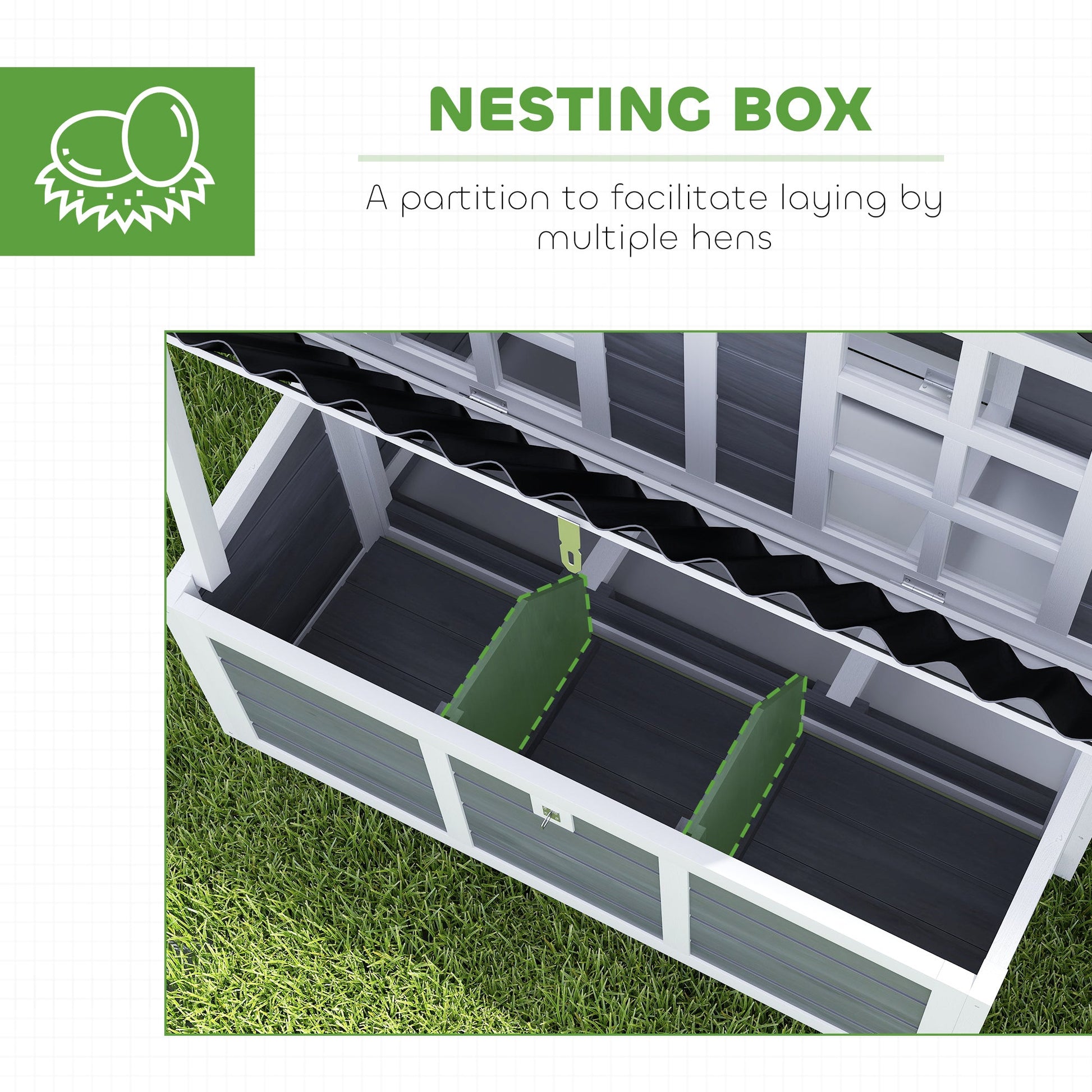 KFX-0228285 Spacious Wooden Chicken Coop with Nesting Box and Pull-Out Tray, Waterproof Roof for 4-6 Chickens