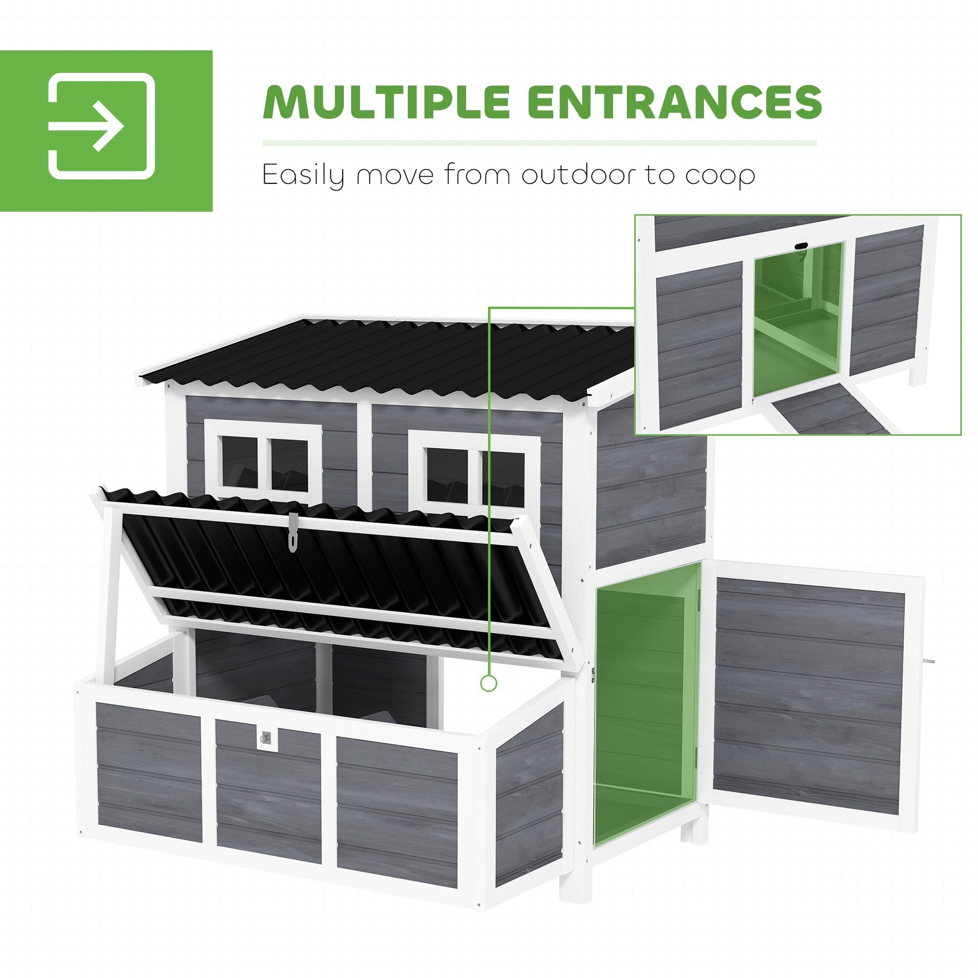 KFX-0228285 Spacious Wooden Chicken Coop with Nesting Box and Pull-Out Tray, Waterproof Roof for 4-6 Chickens