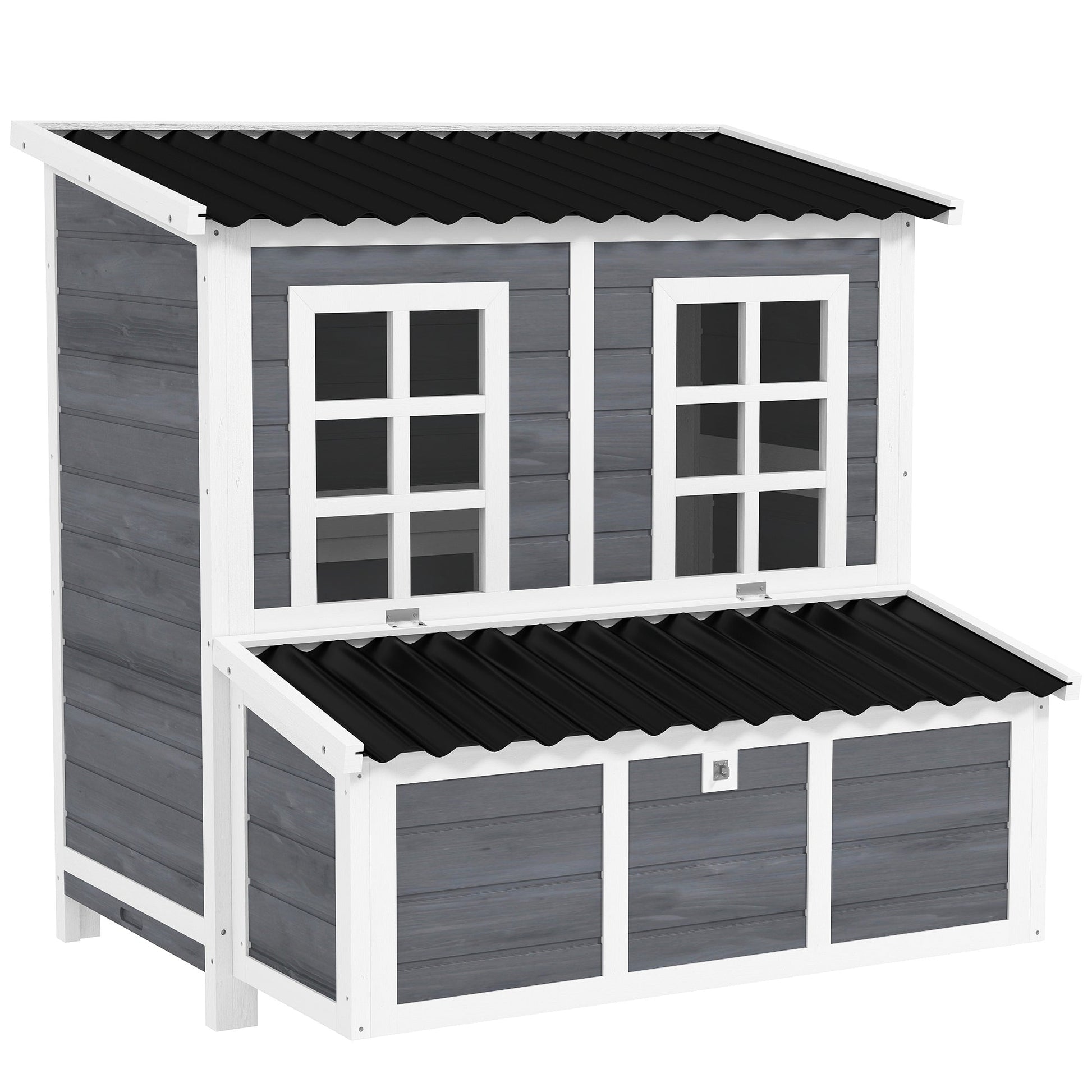 KFX-0228285 Spacious Wooden Chicken Coop with Nesting Box and Pull-Out Tray, Waterproof Roof for 4-6 Chickens